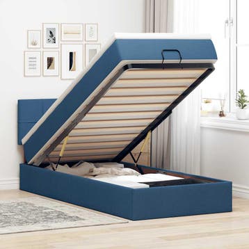 vidaXL Bed poef met matras en LEDs 90x200 cm stof blauw, Verzenden