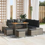 vidaXL Tuinbank Set met kussen met opslag 9 pcs Grijs Poly, Verzenden, Nieuw