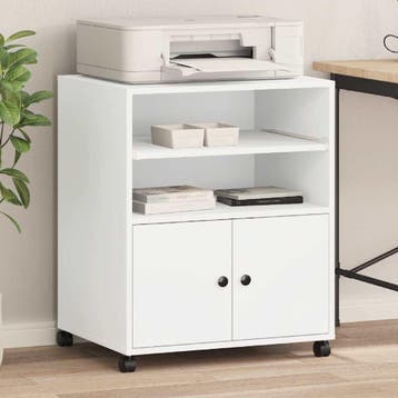 vidaXL Printerkastje met wielen 60x48x74 cm wit, Verzenden
