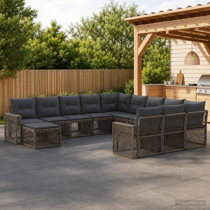 vidaXL Tuinbank Set 12 pcs Grijs en Donkergrijs poly rattan, Tuin en Terras, Tuinsets en Loungesets, Nieuw, Verzenden