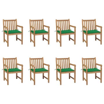 vidaXL Tuinstoelen 8 st met groene kussens massief teakhout, Verzenden, Nieuw