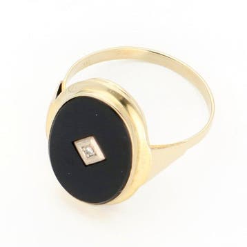 Bague - 8 carats Or jaune - Diamant - Onyx
