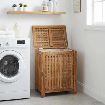 vidaXL Wasmand Naturel Massief Teakhout, Huis en Inrichting, Verzenden, Nieuw
