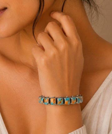 Argent sterling 925, cuivre, turquoise, designer Bracelet -