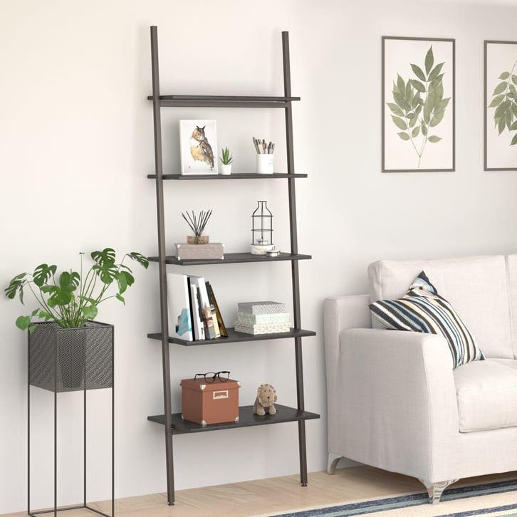 vidaXL Ladderrek met 5 schappen 64x34x185,5 cm zwart, Huis en Inrichting, Kasten | Boekenkasten, Nieuw, Verzenden