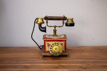 Téléphone analogique - Bois, Velours - téléphone rétro