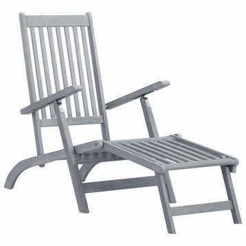 vidaXL Ligstoel met voetensteun massief acaciahout greywash, Tuin en Terras, Ligbedden, Verzenden, Nieuw