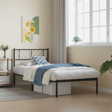 vidaXL Bedframe met hoofdbord metaal zwart 90x190 cm, Verzenden, Nieuw