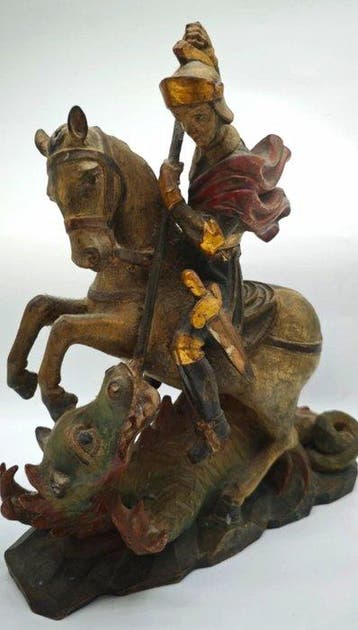 sculptuur, wity Jerzy zabijajcy smoka - 38 cm - Hout,, Antiek en Kunst