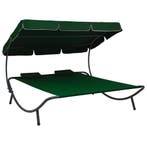 vidaXL Loungebed met luifel en kussens groen, Tuin en Terras, Verzenden, Nieuw