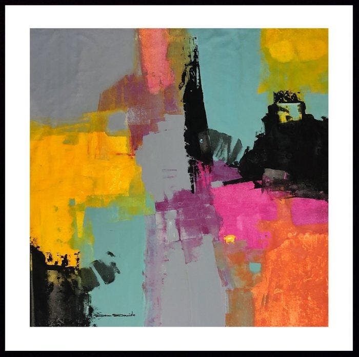 Dam Domido - Éclats de couleurs - 120 x 120 cm, Antiquités & Art, Art | Peinture | Moderne