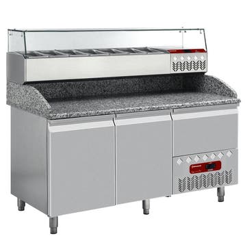 Pizzawerkbank + Opzetkoelvitrine | 270L | 2 Deuren + 1 Lade, Verzenden