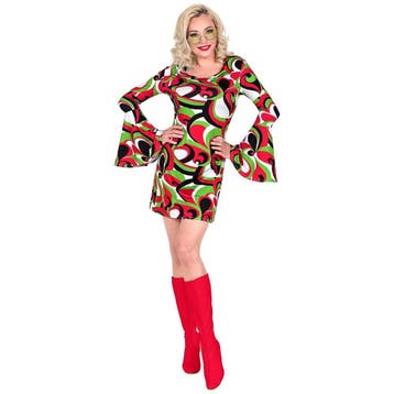 Disco 70S Jurk Rood Groen Dames, Verzenden, Nieuw
