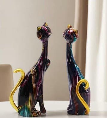 sculptuur, Set di 2 Gatti inseparabili - 14 cm - Hars - 2026
