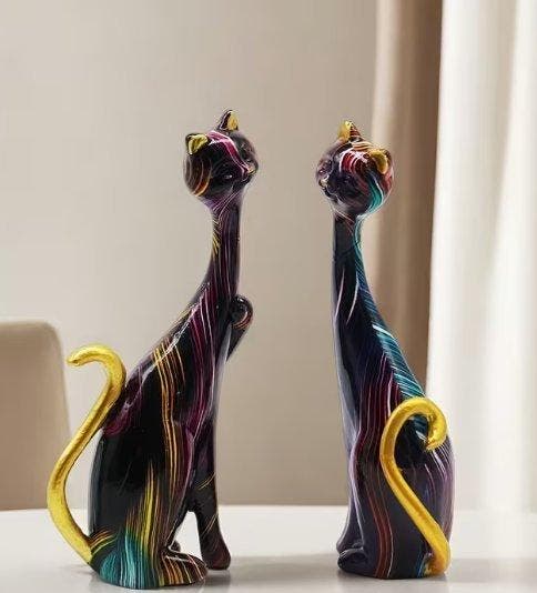 sculptuur, Set di 2 Gatti inseparabili - 14 cm - Hars - 2026, Antiquités & Art, Curiosités & Brocante