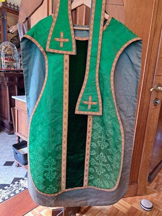 Chasuble Kazuivel Dalmatiek Kerkgewaad - Antiek - Zijde, Antiquités & Art, Art | Art non-occidental