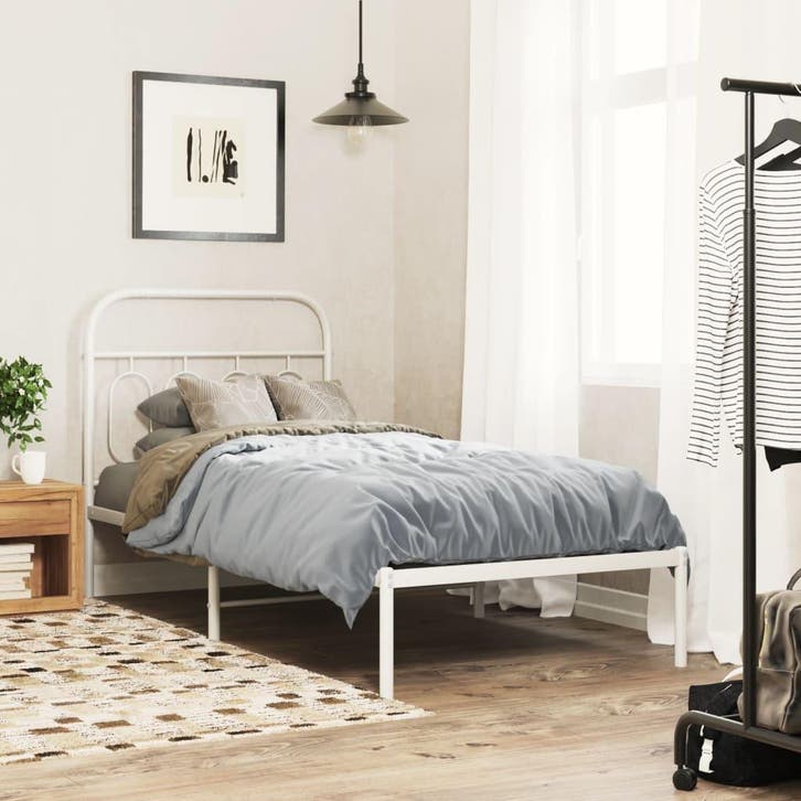 vidaXL Bedframe met hoofdbord metaal wit 90x200 cm, Huis en Inrichting, Slaapkamer | Bedden, Nieuw, Verzenden