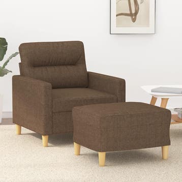 vidaXL Fauteuil met voetenbank / zetel 60 cm stof bruin, Verzenden