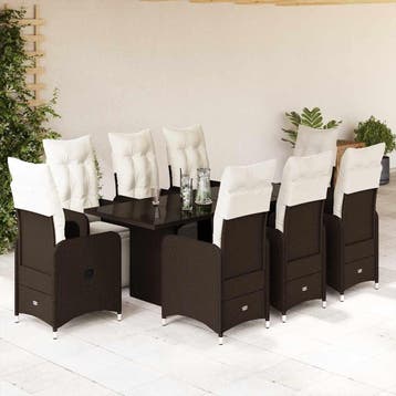 vidaXL 9-delige Bistroset met kussens poly rattan bruin, Verzenden, Nieuw