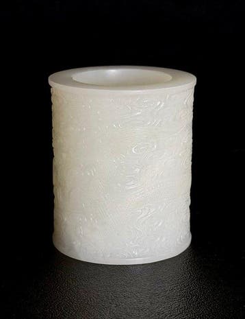Bitong met een draak uitgehouwen - Jade - China - Eind 20e, Antiek en Kunst