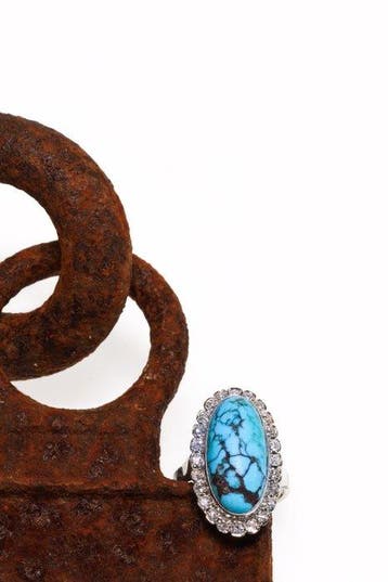 Bague - 18 carats Or blanc - Diamant - Turquoise, vintage, Nieuw