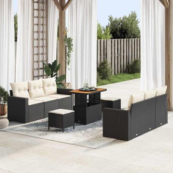 vidaXL Tuinbank Set 9 pcs Zwart poly rattan, Jardin & Terrasse, Verzenden