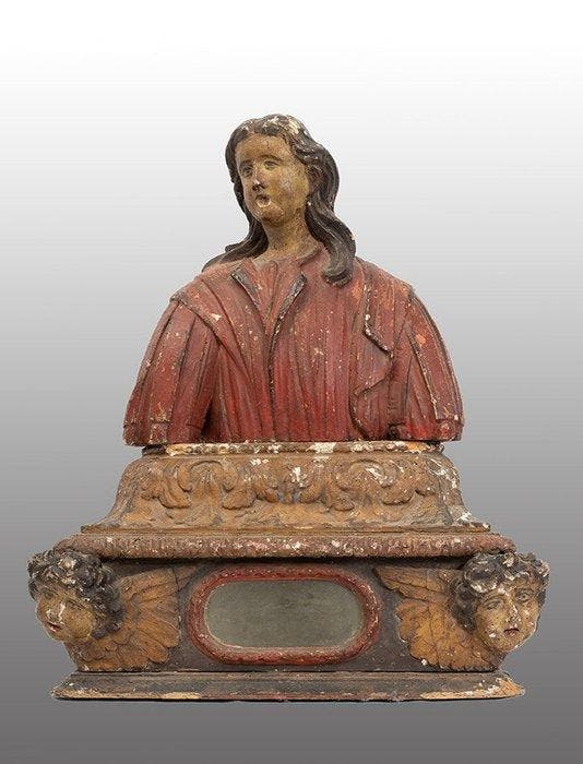 sculptuur, Busto reliquiario antico alla fine del XVII, Antiek en Kunst, Antiek | Overige Antiek