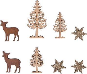 Houten strooideco boom + hert 2–6 cm dikte 5 mm pakje 8