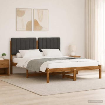 vidaXL Bedframe met gestoffeerd hoofdbord Naturel en, Verzenden