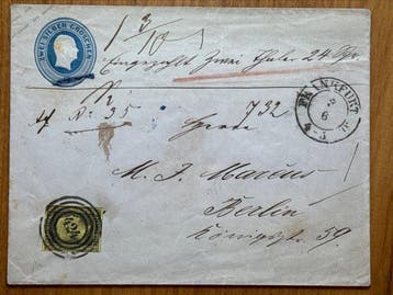 Pruisen 1850/1858 - 3 poststukken met aanvullende, Gestempeld