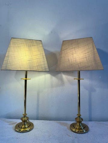 Lampe de table (2) - Lampe XL - Laiton, Textile - Ensemble, Maison & Meubles