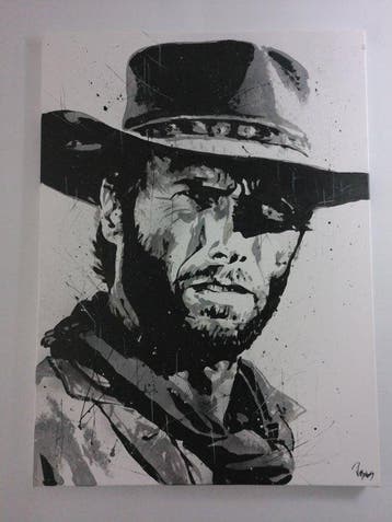 Clint Eastwood - 75x55 cm - Handpainted and signed - by