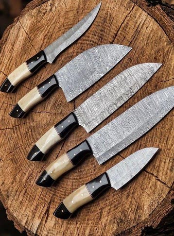 5PC’s MultiPurpose Chef’s Knife- Hand Forged Damascus Steel, Antiek en Kunst