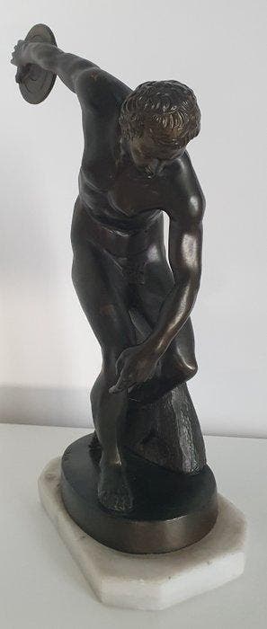 Figuur - Statua Discobolo - Legering, Antiquités & Art, Antiquités | Céramique & Poterie