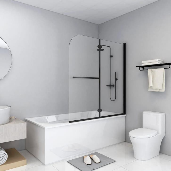 vidaXL Douchewand inklapbaar 2 panelen 120x140 cm ESG zwart, Bricolage & Construction, Sanitaire, Envoi