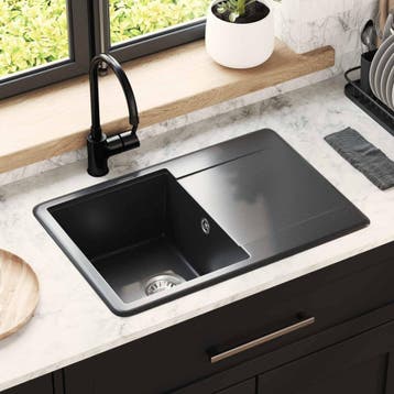 vidaXL Wasbak 80% Kwarts en 20% Hars 670 x 460 mm Zwart, Verzenden, Nieuw