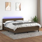 vidaXL Boxspring met matras en LED stof donkerbruin 160x200, Verzenden