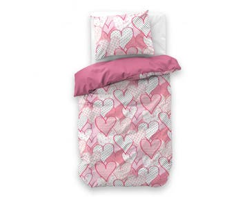 Hearts Love Roze - 140X200/220 + 1 x kussensloop 60x70, Nieuw