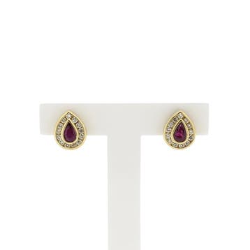 Gouden oorbellen met robijn en diamant; 0,39 ct., Handtassen en Accessoires, Oorbellen, Gebruikt, Ophalen of Verzenden, Met edelsteen