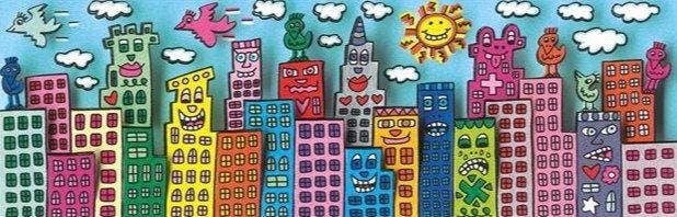 James Rizzi (1950-2011) - A Bunch Of Birds On Buildings -, Antiquités & Art, Art | Peinture | Moderne