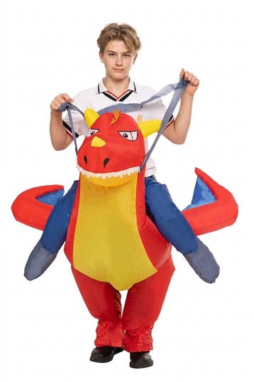 KIMU® Opblaas Kostuum Kinderen Zittend Op Rode Draak 80 86 9, Kinderen en Baby's, Ophalen of Verzenden, Nieuw