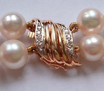 Bracelet de perles Or jaune 14 kt - Diamants naturels -