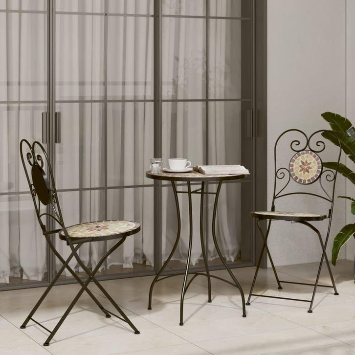 vidaXL Bistroset mozaïek ijzer en keramiek terracottakleurig, Tuin en Terras, Tuinsets en Loungesets, Nieuw, Verzenden