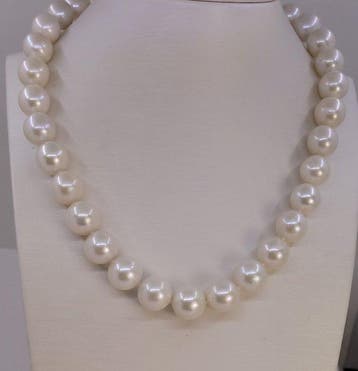 Zonder minimumprijs - Halsketting 11,5×13,5 mm ronde witte, Nieuw