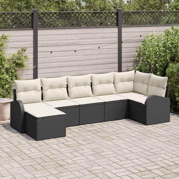 vidaXL Bankstel met kussen met opslag 7 pcs Zwart poly, Verzenden, Nieuw