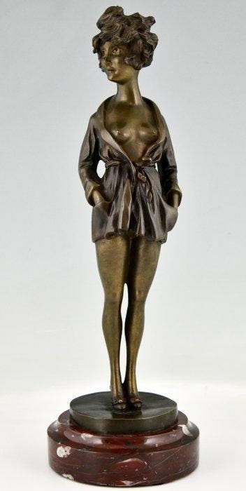 Maurice Milliere - Sculpture, Art Deco erotisch beeld vrouw