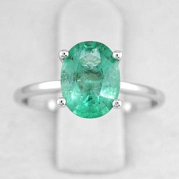 Bague - 14 carats Or blanc - 1.07ct. tw. Émeraude -, Handtassen en Accessoires, Ringen, Nieuw