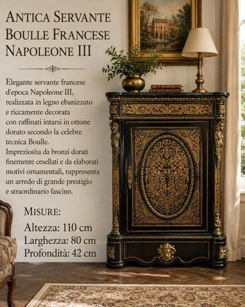 Credenza - Hout, Marmer, Brons, Messing, IJzer - Buffetkast