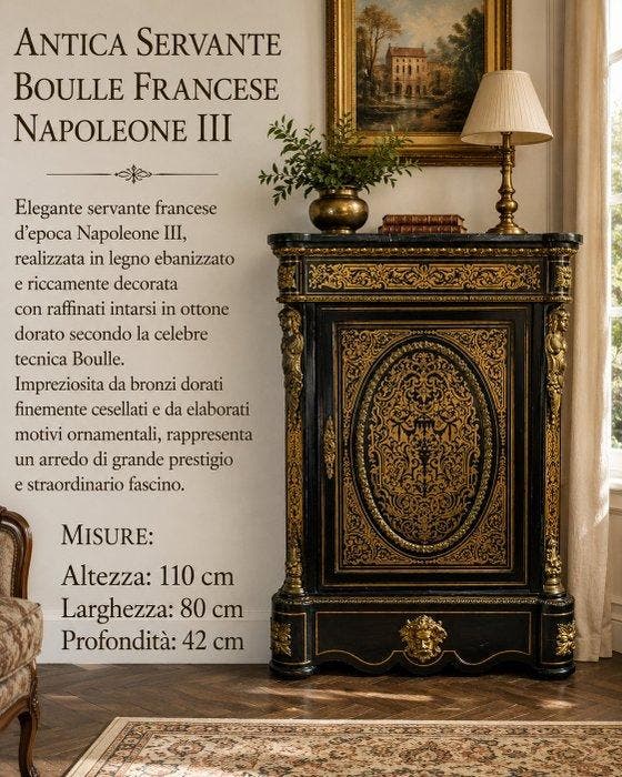 Credenza - Hout, Marmer, Brons, Messing, IJzer - Buffetkast, Antiquités & Art, Antiquités | Meubles | Chaises & Canapés