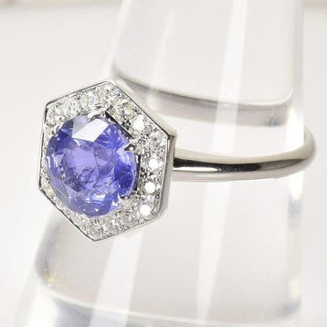Ring - 14 karaat Witgoud - 2.23ct. tw. Saffier - Diamant -